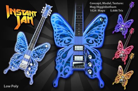 Butterfly Guitar, Music Production Equipment, Angel Band, Butterfly Music, Pink Guitar, Guitar Tattoo, Disco Fever, Future Room, Cool Electric Guitars