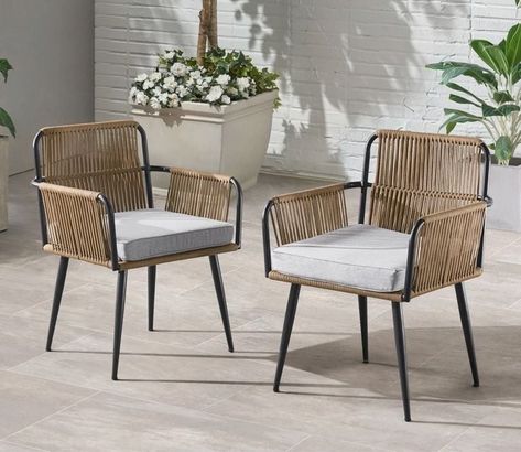 Beige Rope 2 Seater Chair Set With Grey Cushions Balcony Furniture Set, Wrapped Rope, Rope Chair, Outdoor End Tables, Modern Patio Furniture, Outdoor Bistro Set, Balcony Furniture, Outdoor Armchair, Grey Cushions