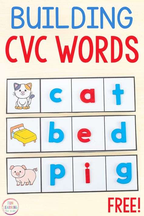 Help your students practice their early literacy skills with these CVC word building strips. Decoding words with this activity is fun and hands-on! Decoding Cvc Words Kindergarten, Learning Cvc Words, Cvc Spelling Activities, Building Words Kindergarten, Word Building Activities Kindergarten, Cvc Preschool Activities, Learning To Read Kindergarten, Phonics Cvc Words, Spelling Cvc Words