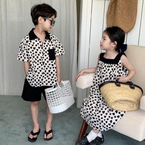 Brother Sister Outfits, Suspenders Dress, Casual Cotton Dress, Shorts Dress, Sets Summer, Handmade Baby Clothes, Clothes Korean Style, Sister Outfits