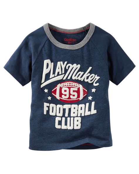 Kid Boy Raglan Football Tee from OshKosh B'gosh. Shop clothing & accessories from a trusted name in kids, toddlers, and baby clothes. Toddler Designer Clothes, Baby Boy Tops, Kid Boy, Kids Summer Fashion, Football Tee, Boys Denim, Boys Graphic Tee, Kids Denim, Boys Pajamas