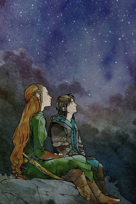 Tauriel and Kili Kili And Tauriel, John Howe, Hobbit Art, Fili And Kili, Lotr Art, Tolkien Art, Tauriel, Thranduil, Jrr Tolkien