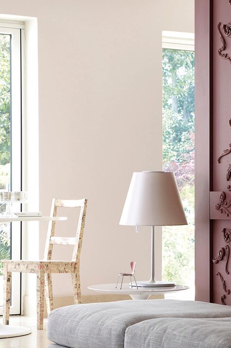 Buy 'Chemise' Pale Pink Off White Paint | Little Greene Pale Pink Room, Light Pink Bedrooms, Light Pink Paint, Dark Green Rooms, Pink Paint Colors, Hallway Colours, Off White Paints, Pink Living Room, Little Greene Paint