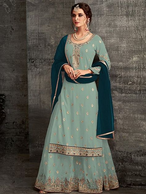 Indian Sharara, Net Suit, Designer Dresses Elegant, Women Salwar Suit, Desi Attire, Sharara Designs, Salwar Suits Party Wear, Punjabi Fashion, Embroidered Anarkali