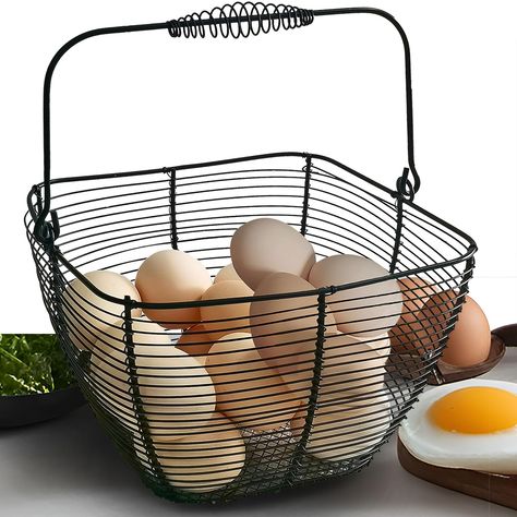 PRICES MAY VARY. Small wire egg basket for fresh eggs size is W7.3inches*H5.7inches(not include handle) ,egg gathering baskets for fresh eggs can hold 3 dozen eggs. Egg basket for fresh eggs is made of high quality coated wire. Egg gathering baskets for fresh eggs has good corrosion resistance and wear resistance, can ensure that the egg basket with handle will not rust, thus extending the service life of the wire egg baskets for fresh eggs. Wire chicken egg basket easier to clean, just by wipin Egg Collecting Basket, Chicken Basket, Farmhouse Baskets, Storing Eggs, Egg Baskets, Chicken Wire Basket, Wire Egg Basket, Farmhouse Basket, Collecting Eggs