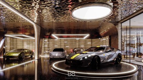 Villa Eleganza / Interior Design - B8 Architecture and Design Studio B8 Architecture, Car Showroom Interior, Resort House, Architectural Concepts, Garage Design Interior, Penthouse Design, Luxury Car Garage, Aladdin Jasmine, Interior Ceiling Design