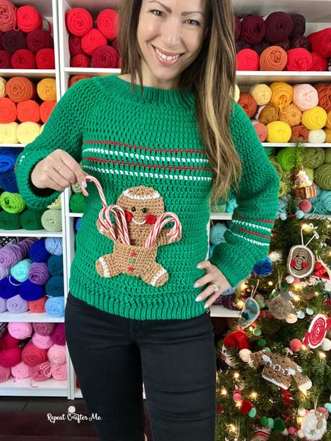 Crochet Christmas Ugly Sweater - Repeat Crafter Me Christmas Hat Crochet Free Pattern, Crochet Christmas Sweaters, Crochet Christmas Vest, Crochet Christmas Sweater, Ugly Christmas Sweater Pattern, Baby Jackets, Sweater Tutorial, Baby Frock Pattern, Crochet Xmas