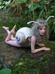 Fairyland, enchanted snail Doll Sculpture, Fairy Folk, Fairy Art Dolls, Clay Fairies, Fantasy Art Dolls, Fantasy Doll, Forest Creatures, Polymer Clay Dolls, Sculpting Clay