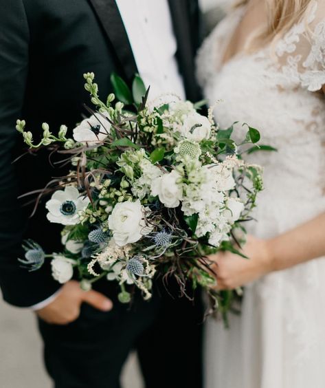 Dusty blue wedding bouquet Purple And Dusty Blue Wedding, Dusty Blue Wedding Bouquet, Peach Wedding Bouquet, Ivory Bouquet, White Rose Wedding Bouquet, White Roses Wedding, Blue Wedding Bouquet, Dusty Blue Wedding, Green Bouquet