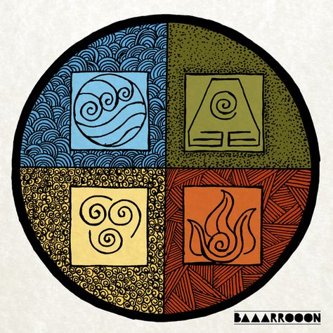 Symbols Of Elements, Elements Avatar, Avatar Elements, Theme Of The Week, Avatar Theme, Avatar Tattoo, Wiccan Crafts, 4 Element, Korra Avatar