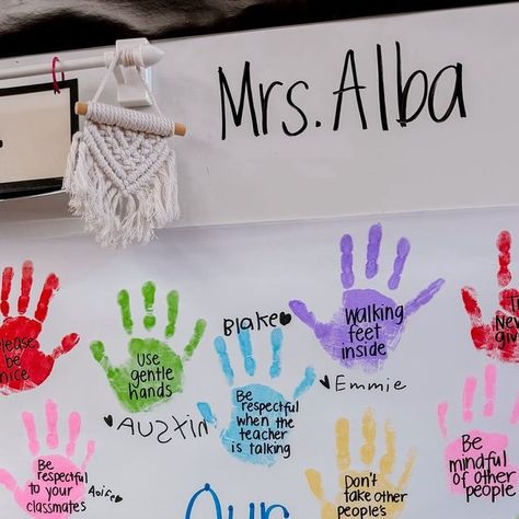 Amanda Alba on Instagram: "💾SAVE my favorite Back-to-School anchor chart that I make year after year! It gives my students a chance to express themselves and keeps us all safe in the classroom.

It’s so simple to make! I stamp their hands to the poster and let it dry. Then, we have a class discussion and I write down a rule they feel should be valued in our classroom space. They sign their name next to it and now it hangs in our classroom all year! ❤️

🎨Stamps pads are in my Amazon Store front, let me know if you need the link!

#classroomdecor #backtoschool #kindergarten #firstdayofschool #teacherlife #teachersofinstagram #readacrossamerica #teachersfollowteachers #classroomideas #secondgrade #secondgradeteacher #firstgrade #schooltime #school #teachersofig #2ndgrade #2ndgradeteacher #i Class Discussion, Be Valued, 2nd Grade Teacher, Second Grade Teacher, Classroom Rules, Anchor Chart, Amazon Store, School Time, Store Front