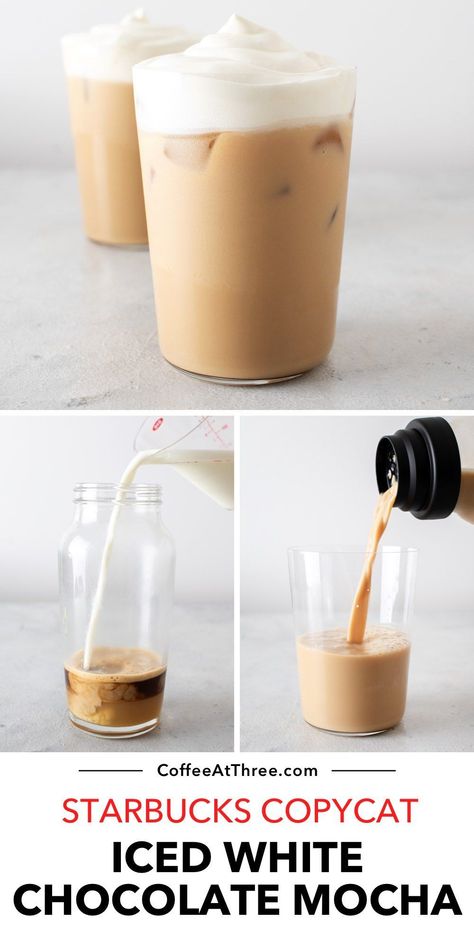 See how quick and easy this drink is to make, including the fluffy homemade whipped cream! Iced Latte Starbucks, Cafe Latte Recipe, Iced Vanilla Latte Recipe, Caffeinated Drinks, Iced White Chocolate Mocha, Mocha Drink, Iced Latte Recipe, Iced White Mocha, Starbucks Latte