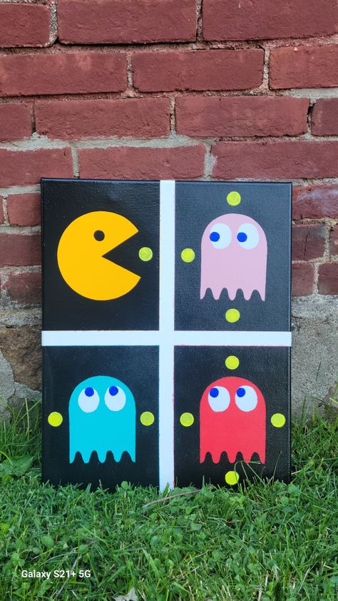 Nerd Painting, Savannah Art, Man Crafts, Neon Painting, Art Camp, Painting Decor, Geek Art, Pac Man, Camping Art