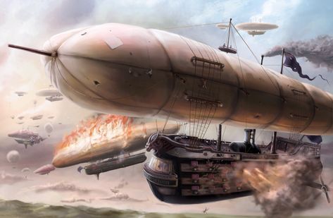 Airship battle Steampunk Ship, Airship Art, Steam Art, Steampunk Gadgets, Steampunk Airship, Art Steampunk, Steampunk Art, Dieselpunk, Steampunk Fashion