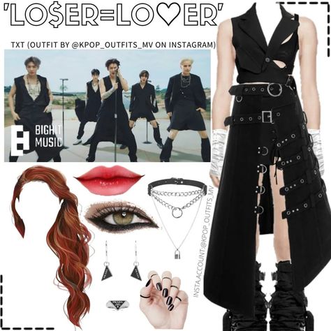 @kpop_outfits_mv on Instagram: “TXT -'LO$ER=LO♡ER'_Min Soo MV inspired outfits #nct #Minso #txt #loserlover #txtloserlover #loserlovertxt #wayv #nctdream #nct127 #…” Nava Rose, Y2k Outfits Aesthetic, Diy Bts, Stray Kids Outfits, Rose Diy, Kpop Concert Outfit, Curated Outfit, Looks Country, Bts Inspired Outfits