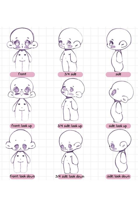 Chibi Head Angles, Chibi Waving Poses, Funny Chibi Poses, Chibi Art Poses, Chibi Face Shape, Chibi Short Hair, Chibi Nose, Dynamic Chibi Poses, Chibi Tutorial Step By Step