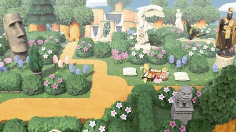 sandra nguyen (@sandbysea) • Instagram photos and videos Acnh Statue Garden, Acnh Butterfly Garden, Acnh Blathers, Flowers Animal Crossing, Acnh Garden Ideas, Acnh Zen Garden, Acnh Flowers, Animal Crossing Terraforming, Acnh Landscaping