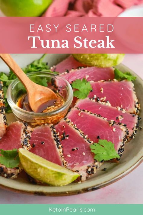 This Seared Tuna Steak recipe is a stunning fusion of zesty lime, aromatic herbs, and sesame-crusted Ahi, promising to take your dinner from ordinary to simply sublime. Seared Ahi Tuna Steak, Fresh Salmon Patties, Seared Tuna Steak, Seared Ahi Tuna Recipe, Ahi Tuna Steak Recipe, Tuna Steak Recipe, Ahi Tuna Recipe, Seared Tuna Steaks, Seared Ahi Tuna