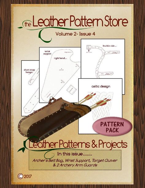 PATTERN Leather Patterns and Projects Volume 2 Issue 4 | Etsy Leathercraft Pattern, Diy Leather Working, Archery Accessories, Leather Patterns, Archery Target, Leather Craft Patterns, The Archer, Hand Drawn Pattern, Pattern Store