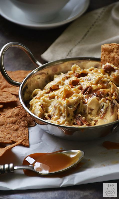 Butter Pecan Cream Cheese Dip | by Life Tastes Good with Harvest Pumpkin Tortilla Chips is like eating a creamy Pumpkin Pecan Pie, only better, because this sweet treat is super easy to make! #LTGrecipes #FoodShouldTasteGood Desserts Cheesecake, Cheese Dips, Cream Cheese Dip, Bacon Dip, Cream Dip, Pumpkin Pecan Pie, Sweet Dips, Crab Dip, Cream Cheese Dips