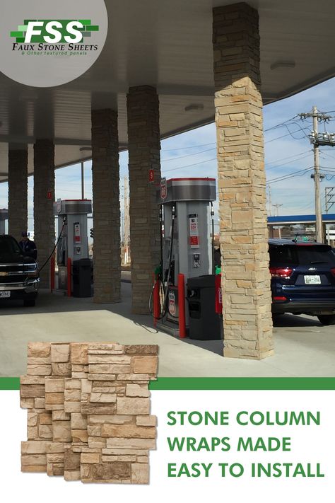 Create stone column wraps easily and without the need for a professional mason! Wall Veneer, Faux Stone Sheets, Column Wraps, Brick Accent Walls, Column Wrap, Faux Brick Panels, Faux Stone Panels, Faux Panels, Brick Paneling