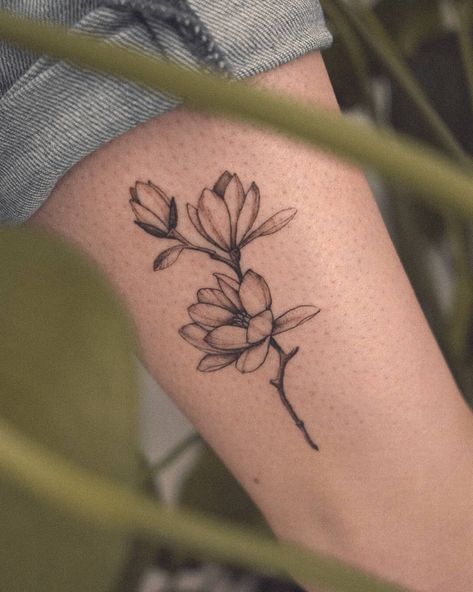 Japanese Magnolia Tattoo Design, Magnolia Branch Tattoo, Magnolia Tree Tattoo, Magnolia Tattoos, Magnolia Flower Tattoo, Flower Vine Tattoos, Tattoo On Wrist, Magnolia Tattoo, Tattoo Thoughts