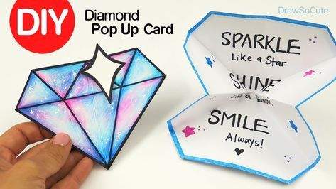 How to Make a Diamond Pop Up Card | DIY Paper Craft Draw So Cute, Collage Simple, Galaxy Diamond, Paper Diamond, Diy And Crafts Sewing, Meghan Trainor, Up Book, Craft Wedding, Paper Crafts For Kids