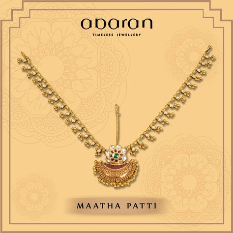 sually worn along the hairline, a "Maatha Patti" is an elaborated version of a Maang tika. Derived from two words, 'Maatha' meaning forehead and 'Patti' meaning strap or a band, the traditional head jewelry. Maatha Patti is an integral part of an Indian bride's solah shringar.  Add grace and charm to your bridal avtaar with the intricately designed #MaathaPatti from our #Vadhu bridal collection at #Abaran timeless jewellery. Solah Shringar, Armlet Gold, Timeless Jewellery, Maang Tika, Matha Patti, Clay Christmas, Polymer Clay Christmas, Head Jewelry, Gold Jewellery Design Necklaces