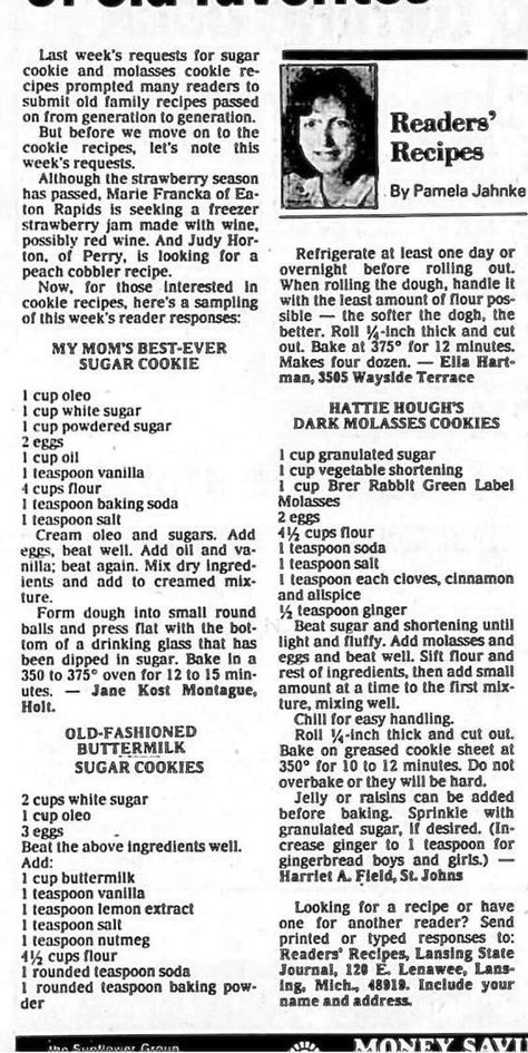 Cooking Cookies, Cookie Recipes Homemade, Heirloom Recipes, Peach Cobbler Recipe, Handwritten Recipes, Molasses Cookies, Old Fashioned Recipes, Vintage Cookies, Candy Cookies