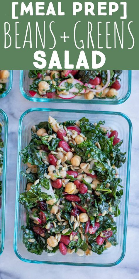 Do you love the combo of beans and greens together?  If so, you're going to love this quick and easy Beans and Greens Salad!  Each serving is packed with about 14 grams of plant based protein and it's great for a side dish or a flavorful vegan lunch.  Pair with rice or quinoa to make it feel more like a full meal.  This salad is great for meal prep and just tastes better as it sits!  #mealpreplunch #beansandgreens #veganrecipe #plantbased Easy Beans, Beans And Greens, Greens Salad, Pesto Salad, Steamed Green Beans, Green Bean Salads, Bean Salad Recipes, Winter Vegetables, Prepped Lunches