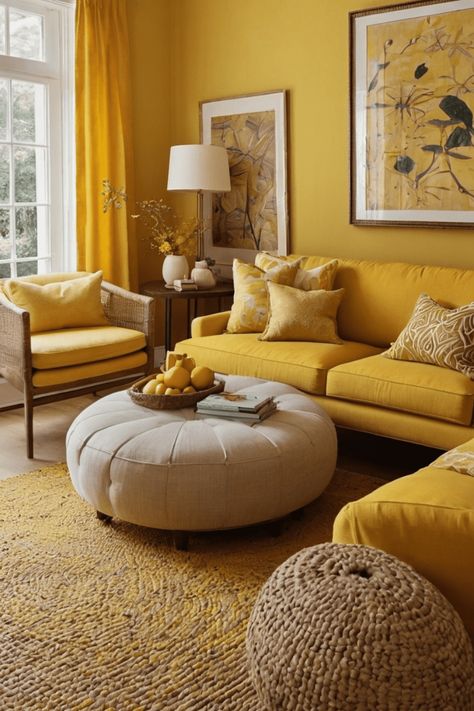 11 Monochromatic Color Scheme Ideas For Living Room Yellow Monochromatic Room, Monochrome Interior Design, Modern Traditional Living Room, Monochromatic Interior Design, Color Scheme Ideas, Mediterranean Living Room, Monochromatic Decor, Monochromatic Room, Color Knowledge