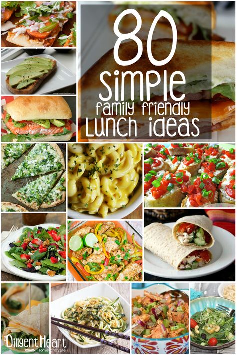 Looking for some easy, simple, and healthy family friendly lunch ideas? Look no further! You'll find 80 (yes, EIGHTY) family friendly lunch ideas right here!  | adiligentheart.com Weekend Lunch Ideas, Lunch Ideas For Guests, Luncheon Menu, Weekend Lunch, Diet Dinner Recipes, Family Lunch, Dinner On A Budget, Cooking For A Crowd, Cooking On A Budget