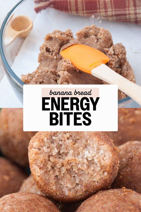 Here's how to make the most addictive cinnamon banana bread energy balls! They're high in protein, dairy-free and completely no-bake. Banana Peanut Butter Energy Balls, Banana Bread Protein Balls, Small Banana Bread, Banana Protein Balls, Energy Balls Recipe, Energy Bites Healthy, Cinnamon Banana Bread, Cinnamon Health Benefits, Banana Bread Loaf