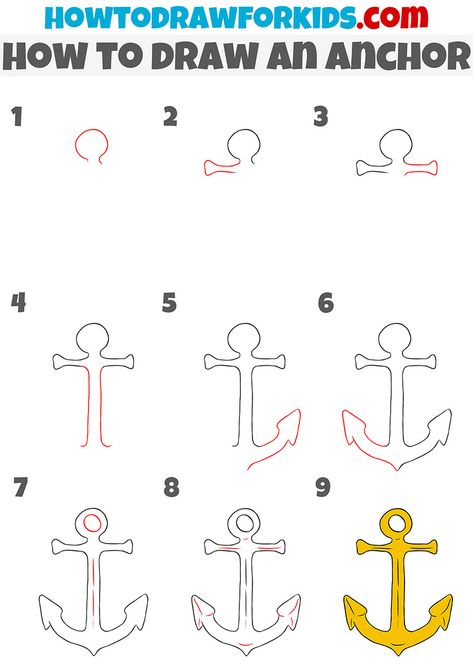 How To Draw An Anchor Step By Step, How To Draw Anchor, How To Draw An Anchor, Anchor Drawing Simple, Diy Anchor, Art Steps, Anchor Painting, Anchor Drawings, Anchor Crafts