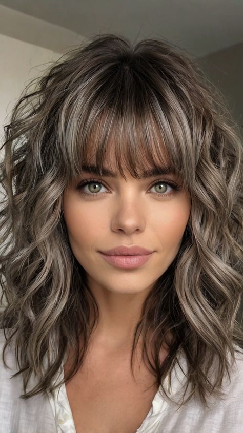 medium length gray hairstyles with bangs Wispy Bangs For Older Women, Shoulder Length Haircut With Layers And Bangs, Medium Straight Hairstyles With Bangs, Full Bangstyle Hair Medium, Haircuts For Women Medium Length, Gray Hairstyles With Bangs, Shoulder Length Haircuts For Women, Haircuts For Women Medium, Medium Length Haircut With Bangs