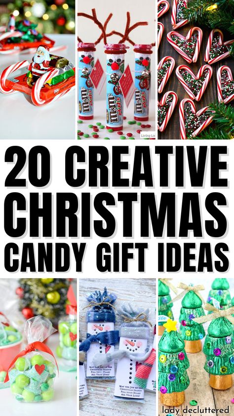 20 Creative Christmas Candy Gift Ideas Treat Bags For Kids Christmas Party, Candy Treat Bags Ideas Christmas, School Christmas Party Ideas Treats, Christmas Ideas For School Kids, Fun Ways To Give Candy As A Gift, Candy Craft Ideas Diy Projects, Holiday Class Party Snacks, Christmas Gifts Made From Candy, Inexpensive Christmas Candy Gifts