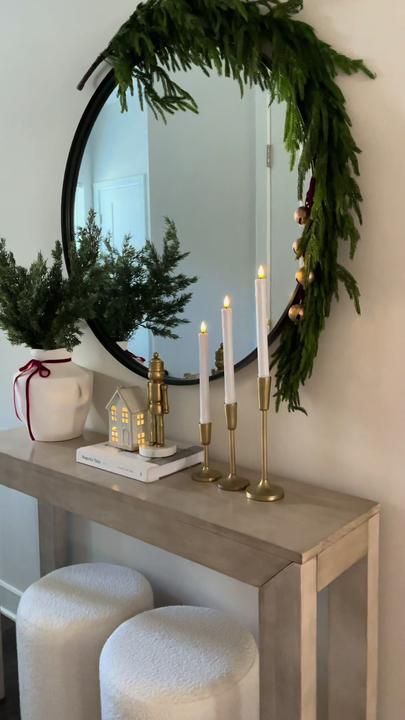 TikTok · jeanny.Neutralhome Christmas Decor Console Table, Console Table Christmas Decor, Console Table Christmas, Christmas Console Table, Decor Console Table, Table Christmas Decor, Pretty Christmas Decorations, Console Table Styling, Neutral Christmas