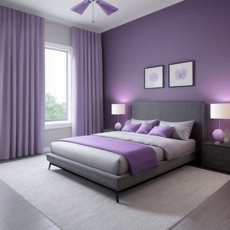 Bedroom decor Room Color Ideas Bedroom, Purple Room Decor, Interior Wall Colors, Room Color Combination, Wall Color Combination, Feature Wall Bedroom, Bedroom Color Combination, Purple Bedrooms, Room Wall Colors