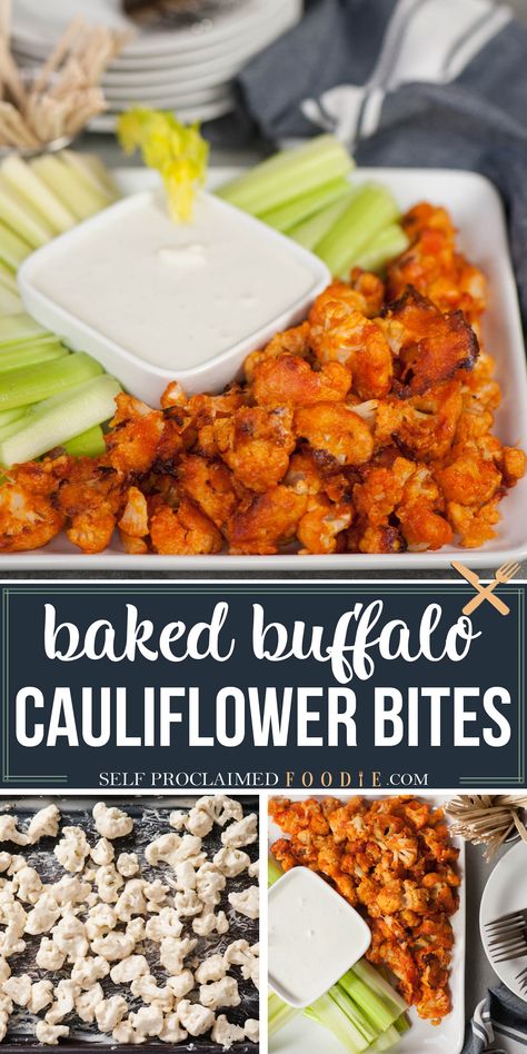 Crispy Cauliflower Bites Baked, Cauliflower Bites Baked, Easy Buffalo Cauliflower, Crispy Cauliflower Bites, Healthy Buffalo Cauliflower, Baked Buffalo Cauliflower Bites, Cauliflower Baked, Vegan Bites, Buffalo Cauliflower Recipes