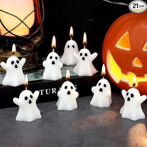 21 PCS Halloween Ghost Candles Spooky Candles White Floating Candles Halloween Decorative Tabletop Candle White Dripless Wax Burning Candles for Halloween Party #CommissionsEarned Candles For Halloween, Floating Candles Halloween, White Floating Candles, Candles Halloween, Candles White, Cute Halloween Decorations, Ghost Candles, Dripping Candles, Burning Candles