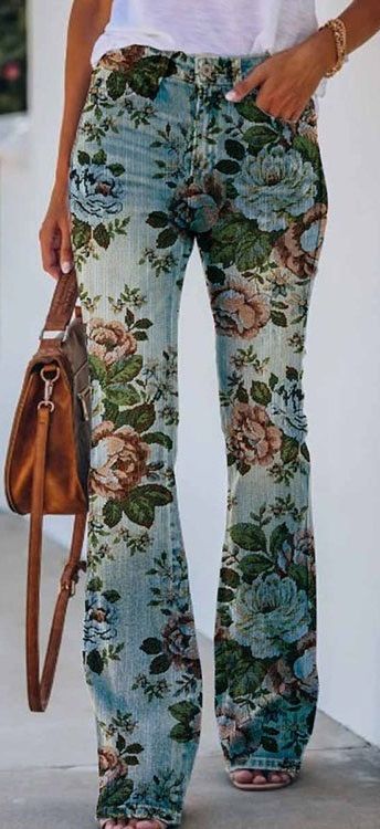 Colorful Jeans, Printed Denim Pants, Pants Streetwear, Y2k Pants, Streetwear Jeans, Floral Jeans, Floral Graphic, Flared Pants, Floral Pants