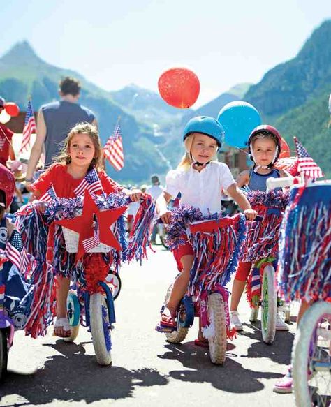 Patriotic Bike Parade Bike Parade, Bike Decorations, Kids Carnival, 4th Of July Parade, Parade Float, American Flags, Summer Living, Patriotic Party, 4th Of July Celebration