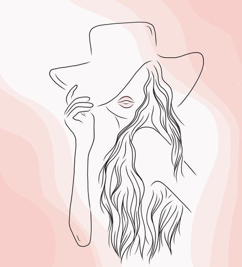 Digital Art Programs, Embroidered Canvas Art, Woman Hat, Line Art Drawing, Soyut Sanat Tabloları, Line Art Design, Art Line, Hair Stylists, Girly Art Illustrations