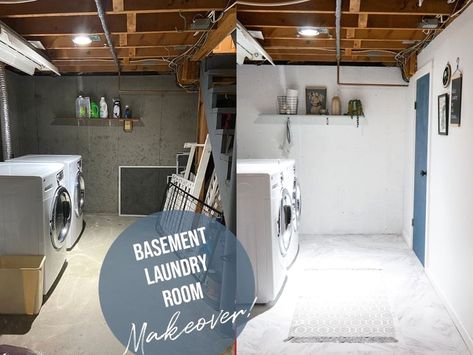 #basementrenovation #homedecor #basementmancaveideas Laundry Room With Cement Walls, Partially Finished Basement Laundry Room, Finishing Unfinished Basement, Finish Basement On A Budget Diy, Laundry Basement Ideas Unfinished, Unfinished Basement Paint Colors, Basement Laundry Room Remodel, Laundry Room Design Basement, Unfinished Basement Laundry Area