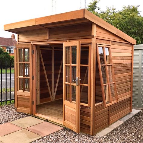 Summer House Layout, Diy Kitchen Garden, Kitchen Garden Layout, Raised Bed Kitchen Garden, Summer Shed, Kitchen Garden Ideas, Potting Area, Western Red Cedar Cladding, Wooden Garden Buildings