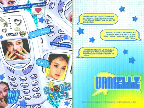 Newjeans Scrapbook, Newjeans Edit, Prom Posters, Graphic Design Cv, Danielle Newjeans, Online Scrapbook, Y2k Posters, Editing Inspiration, Happy Pills