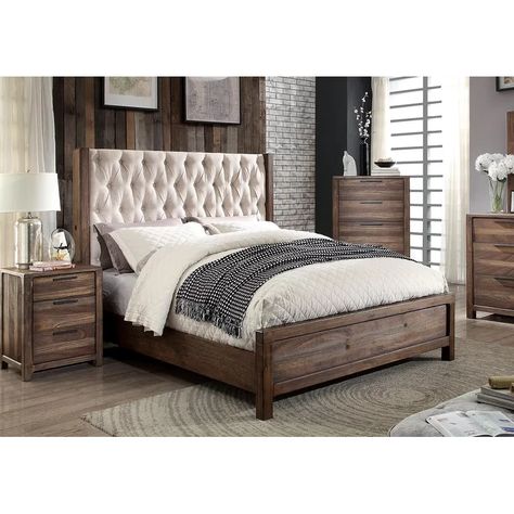 Gracie Oaks Geismar Upholstered Standard Bed & Reviews | Wayfair Tufted Upholstered Bed, Wingback Bed, Bed Wood, Tufted Bed, Queen Panel Beds, Upholstered Panel Bed, Standard Bed, Rustic Bedding, Bedroom Sets Queen