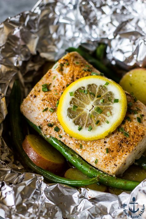 Grilled Mahi Mahi and Vegetables in Foil Packets | The Beach House Kitchen Mahi Recipes, Grilled Mahi Mahi, Mahi Mahi Recipes, Beach House Kitchen, Grilled Fish Recipes, Foil Packet Meals, Grilled Dinner, Foil Packets, The Beach House