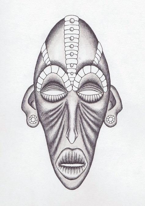 Tribal African Mask by bRobotikPT Face Mask Drawing, Cultural Patterns, African Pottery, African Tattoo, Mask Drawing, Afrique Art, African Art Paintings, African Mask, Masks Art