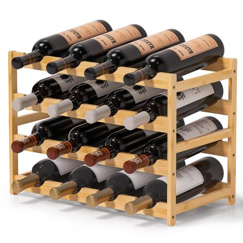 Ruichang Wine Rack Sturdy Wine Countertop - Bamboo Wine Bottle Holder Wine Storage Racks Counter Wine Stand Inserts for Cabinet Free Standing Floor Table Wine Organizer (4-Tier, 16 Bottle Capacity) (As an Amazon Associate I earn from qualifying purchases) Wine Organizer, Wine Organization, Wine Stand, Wine Rack Cabinet, Wine Rack Storage, Wine Bottle Holder, Storage Racks, Floor Table, Wine Bottle Holders